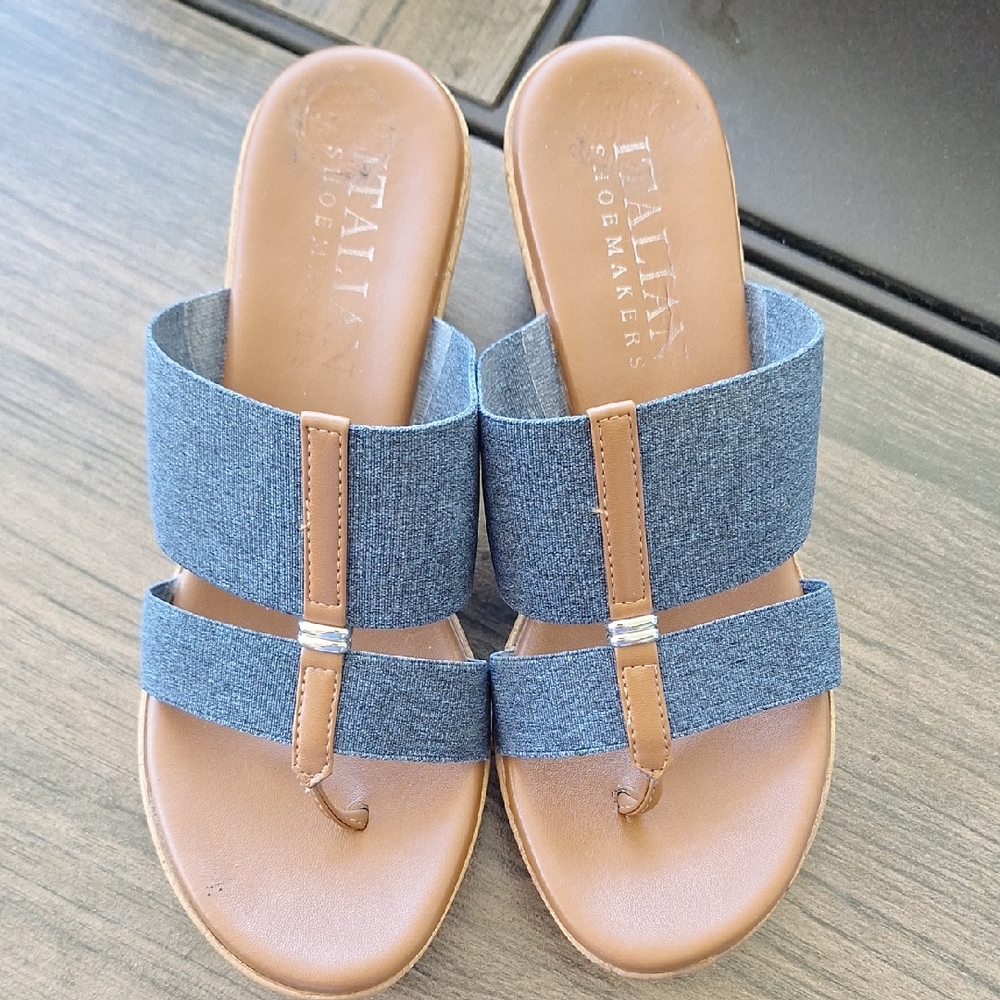 Italian Shoemakers Denim and Tan Sandals